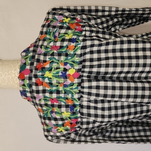 Intro Blouse Gingham Floral Embroidered Button Down Pocket Size PL Rockabilly - Picture 8 of 14